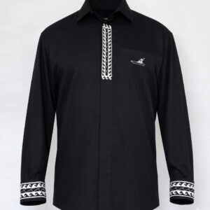 Right Rigger Hooks and Waves Black Embroidered Dress Shirt